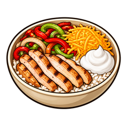 Chicken Fajita Bowl Over Rice / Whole Wheat Grilled Cheese